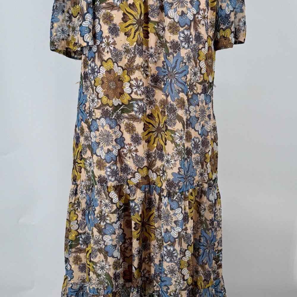 Taylor Floral Off Shoulder Dress | Boho Midi Dress | Blue Green Yellow Floral |